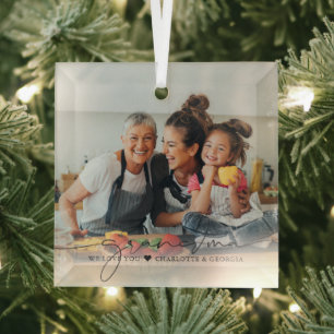 Grandma Script Overlay We Love You Glass Ornament