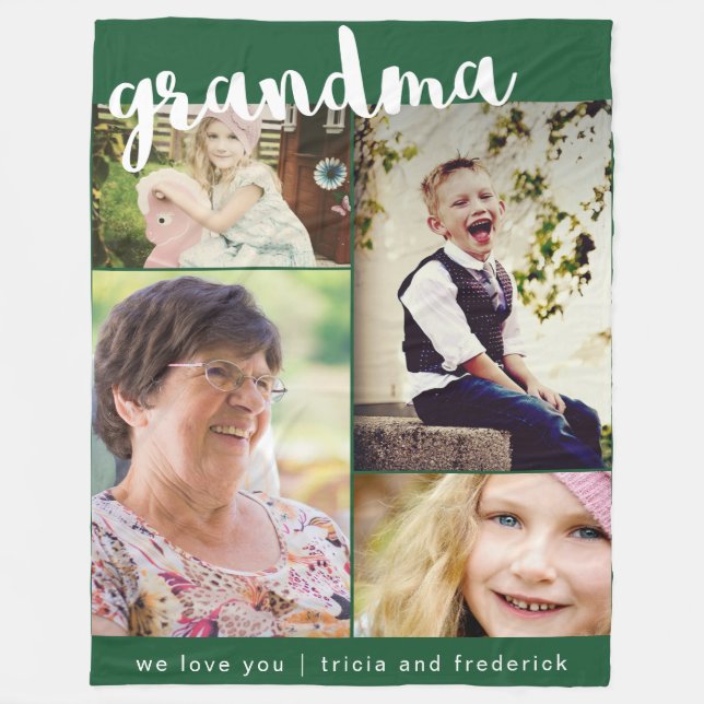 Grandma Script Photo Collage Fleece Blanket (Front)