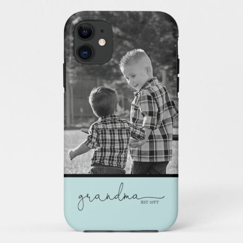  Grandma Script w Photo  Teal  iPhone 11 Case