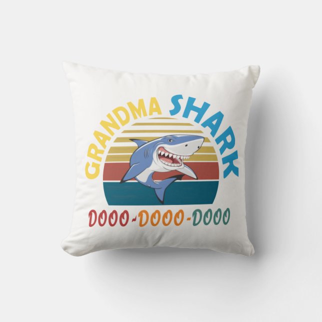 Grandma Shark doo dooo dooo Throw Pillow (Front)