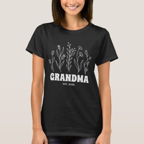 Grandma Simple Floral Doodle Flower Custom Text T_Shirt