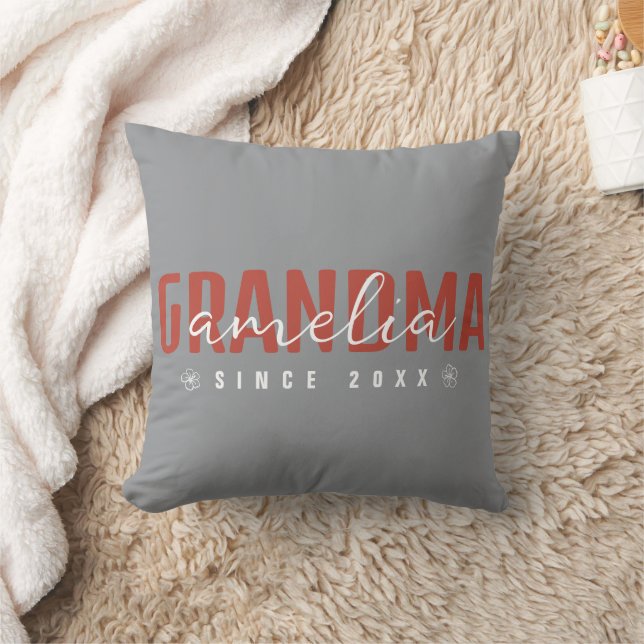 Grandma Since 20XX Modern, Clean Contemporary Throw Pillow (Blanket)
