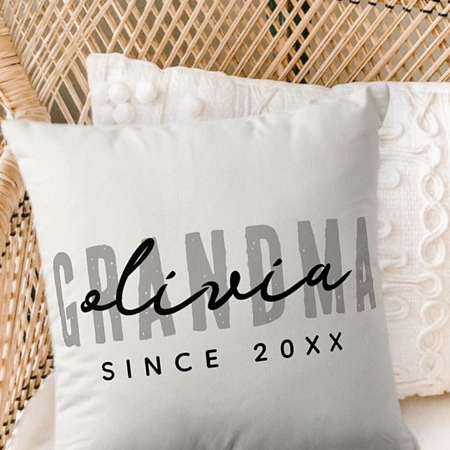 Grandma Since 20XX Modern Simple Preppy Throw Pillow (Creator Uploaded)