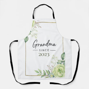 Grandma Since Personalized Year Floral Handwritten Apron