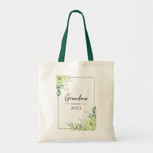 Grandma Since Personalized Year Floral Handwritten Tote Bag