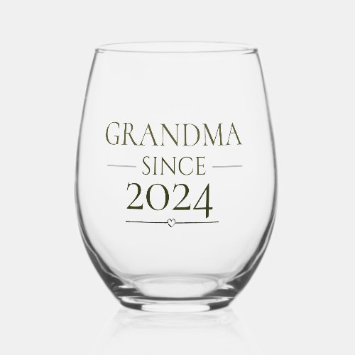 Grandma Since Personalized Year Minimal Family  Stemless Wine Glass