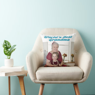 Grandma sky blue typography Photo Throw Pillow