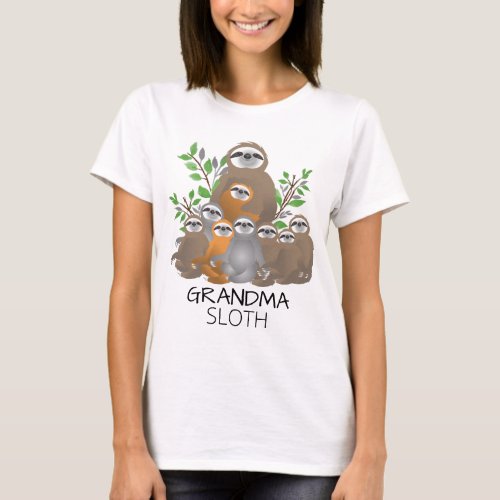 Grandma Sloth with Sloth Grandchildren Together T_Shirt