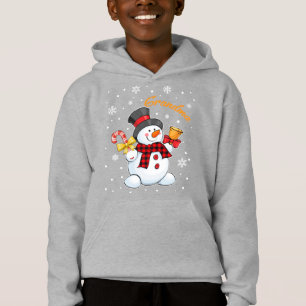 Grandma Snowman Candy Cane Christmas Red Plaid Hoodie