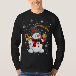 Grandma Snowman Candy Cane Christmas Red Plaid T-Shirt