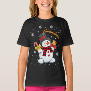 Grandma Snowman Candy Cane Christmas Red Plaid T-Shirt