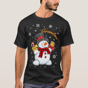 Grandma Snowman Candy Cane Christmas Red Plaid T-Shirt