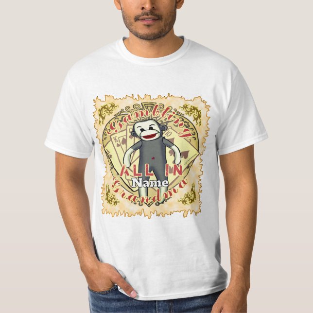 Grandma Sock Monkey poker T-Shirt (Front)