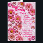 Grandma Special Birthday Wishes Pink Daisies<br><div class="desc">A beautiful birthday card for a grandma. A wonderful birthday card full of pink daisies. A lovely heartfelt verse completes the lovely feeling this card brings. send sincere birthday wishes to someone special.</div>