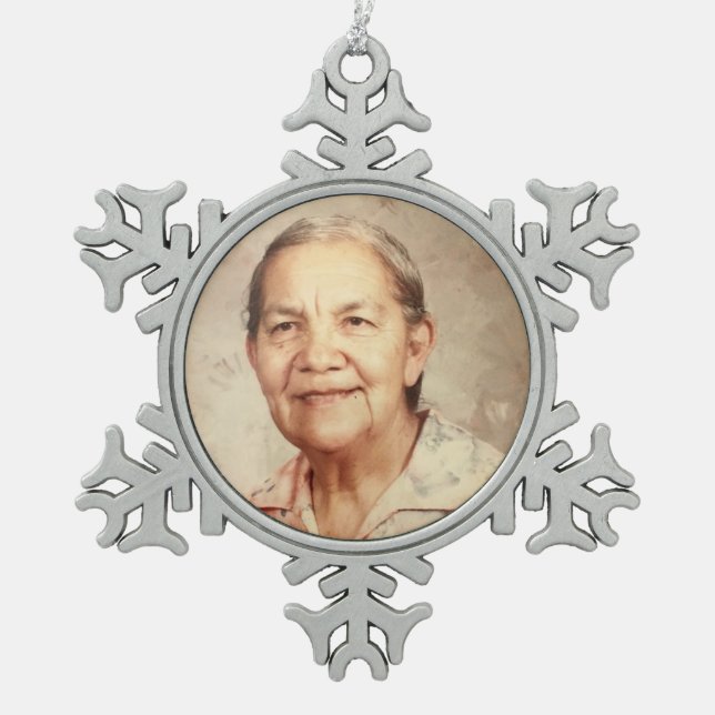 Grandma Sylvia Huerta Snowflake Pewter Christmas Ornament (Front)