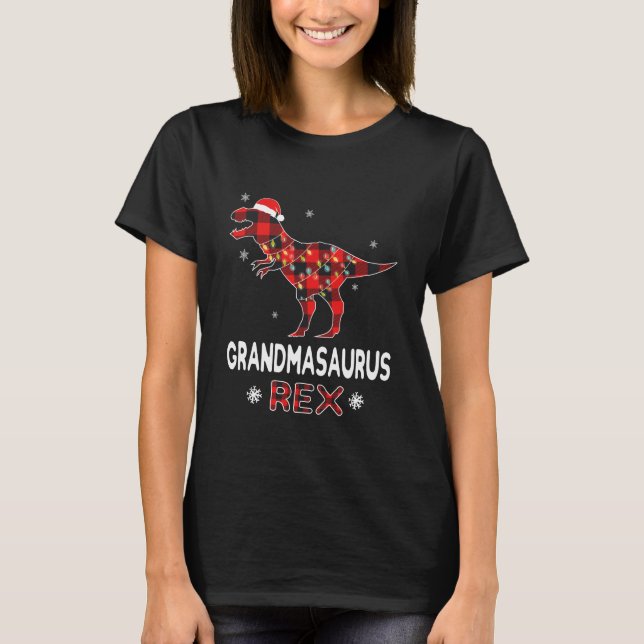 Grandma T-Rex Red Plaid Buffalo Christmas Dinosaur T-Shirt (Front)