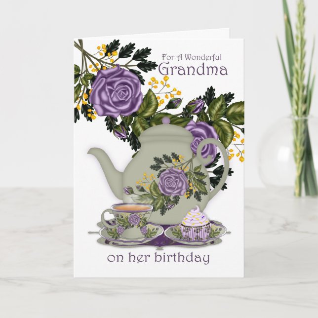 Grandma Tea And Cupcake Birthday Card (Front)
