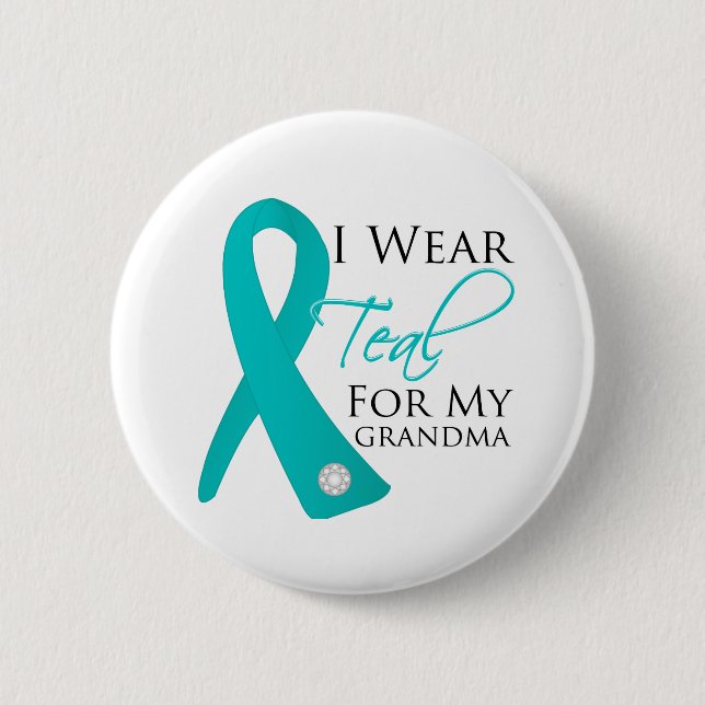 Grandma - Teal Ribbon Ovarian Cancer Pinback Button (Front)