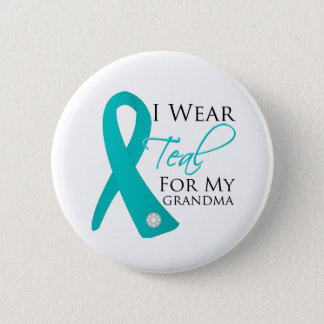 Grandma - Teal Ribbon Ovarian Cancer Pinback Button