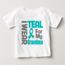 Grandma - Teal Ribbon Ovarian Cancer Support Baby T-Shirt