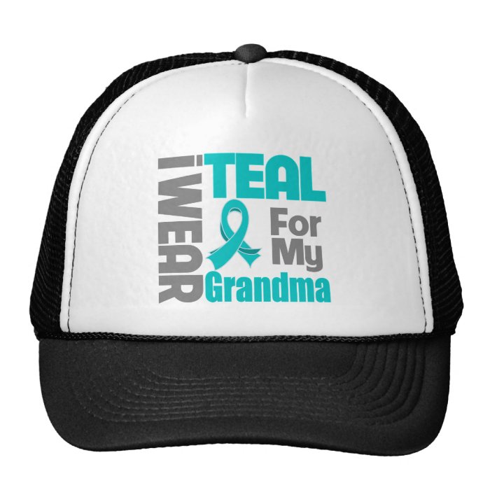 Grandma   Teal Ribbon Ovarian Cancer Support Hats