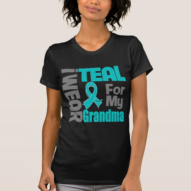 Grandma - Teal Ribbon Ovarian Cancer Support T-Shirt (Front)