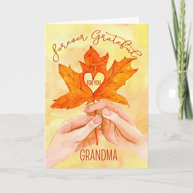 Grandma Thanksgiving Forever Grateful Maple Holiday Card (Front)