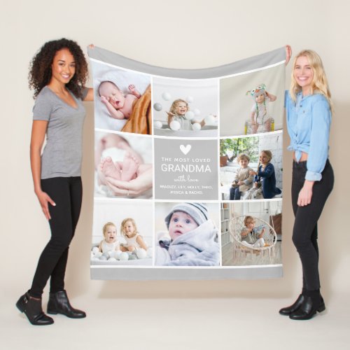 GRANDMA the most loved Photo Collage Fleece Blanket