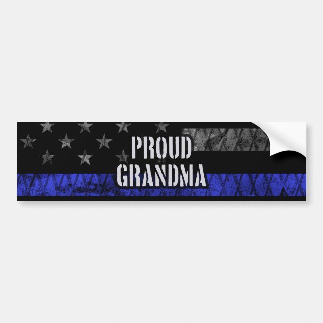 Grandma Thin Blue Line Distressed Flag Bumper Sticker (Front)