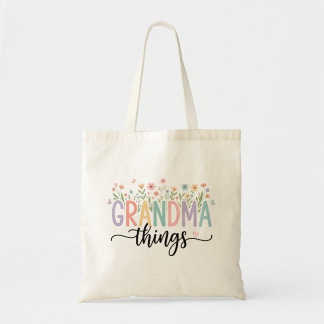 Grandma Things Floral Tote Bag - Personalized Gran (Front)