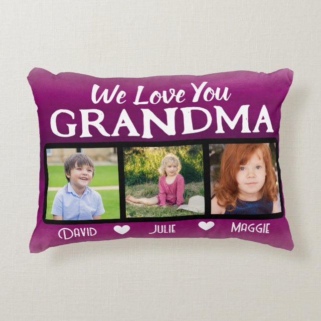 Grandma three photo collage personalized accent pillow (Front)