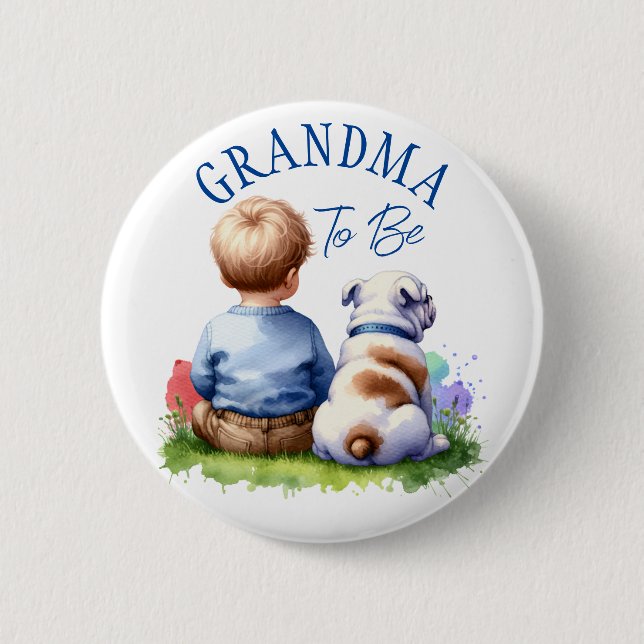 Grandma To Be | Baby and Bulldog Baby Shower Button (Front)