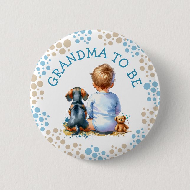 Grandma to be | Baby and Dachshund Baby Shower Button (Front)