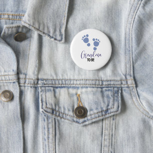 Grandma To Be Baby Boy Footprints Button