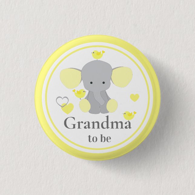 Grandma To Be Baby Boy Girl Shower Elephant Button (Front)