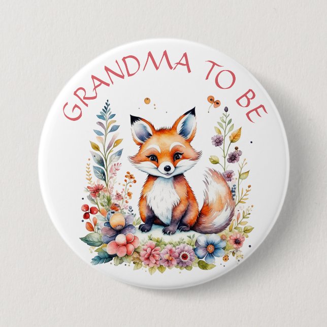 Grandma to be  | Baby Fox and Flowers Baby Shower Button (Front)