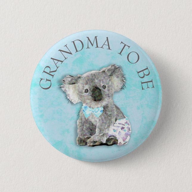 GRANDMA to be Baby Shower button Koala Bear Themed (Front)