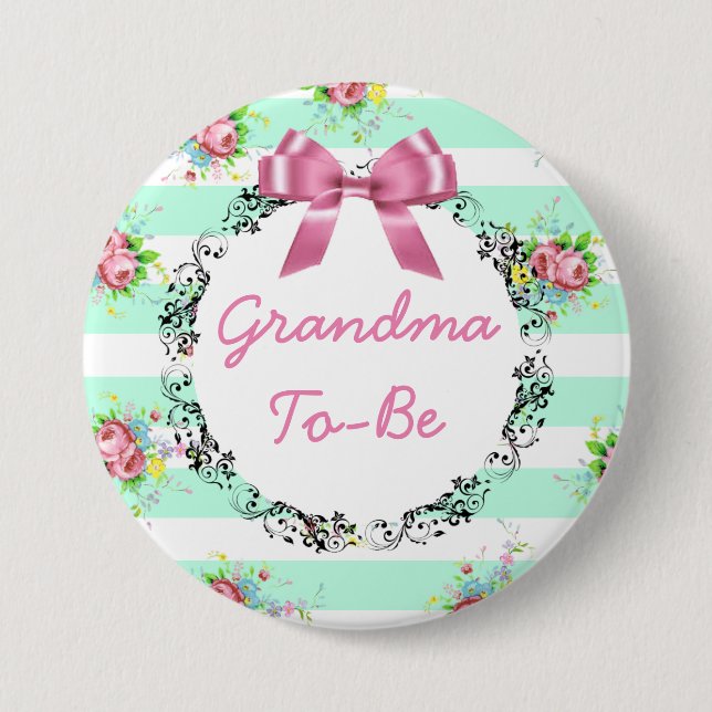 Grandma to Be Baby Shower Button Mint Green & Pink (Front)