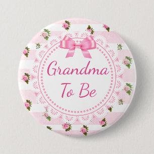 Grandma to Be Baby Shower Button Pink Roses