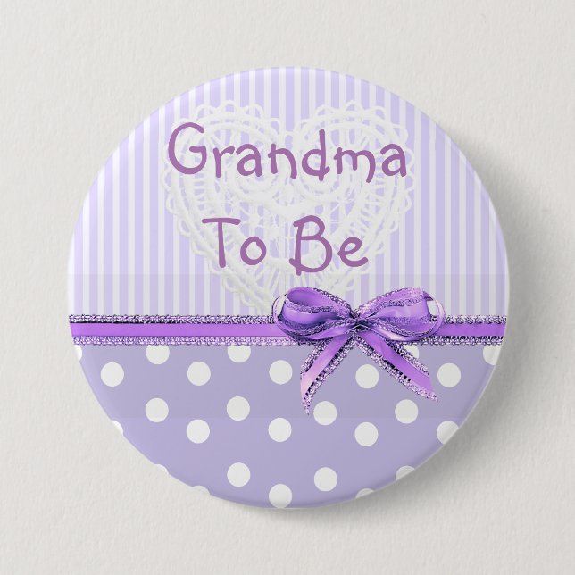 Grandma to be Baby Shower Button: Purple Bow Pinback Button (Front)