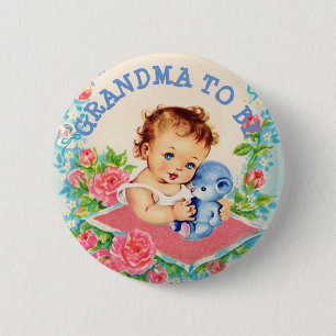 Grandma to be Baby Shower Button Vintage Baby Girl