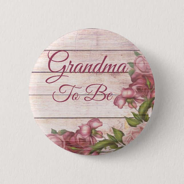 Grandma to be baby shower Magenta Roses Button (Front)