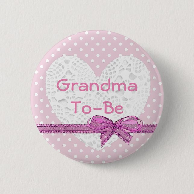 Grandma To Be Baby Shower Pink and White Button (Front)