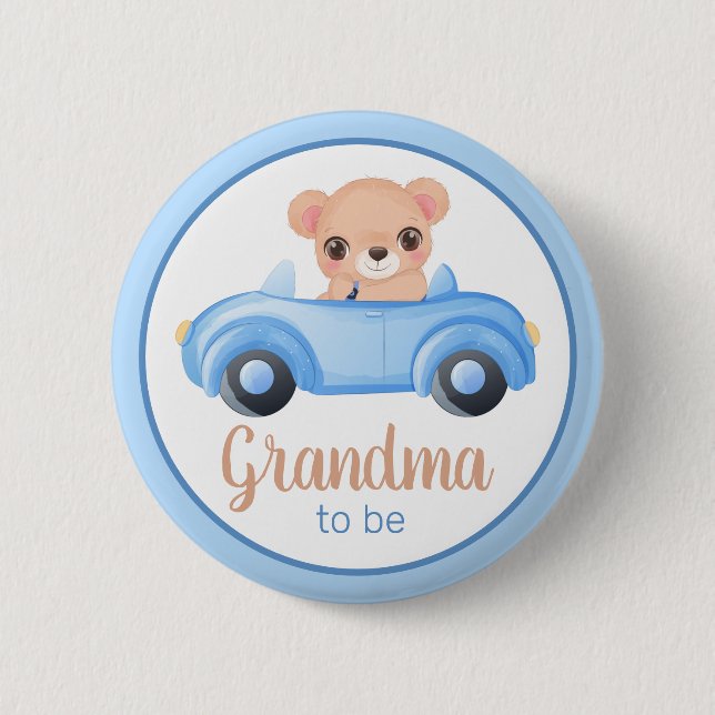 Grandma To Be Bear Boy Baby Shower Button (Front)