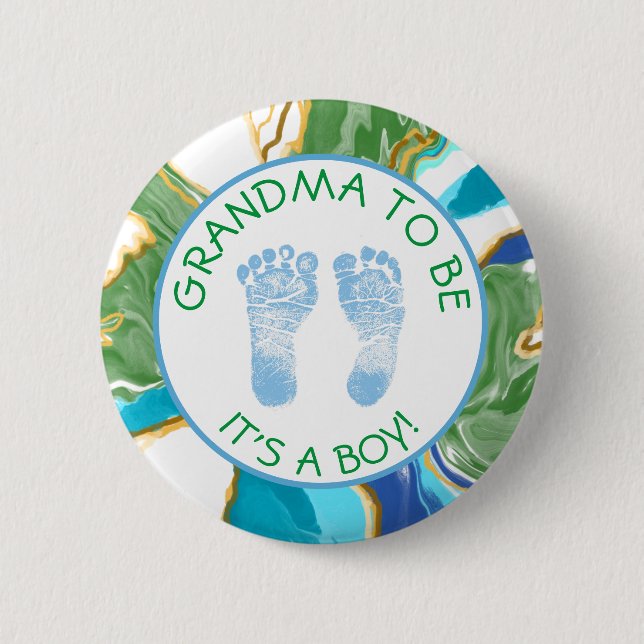 Grandma to be Blue and Green Baby Shower Button (Front)