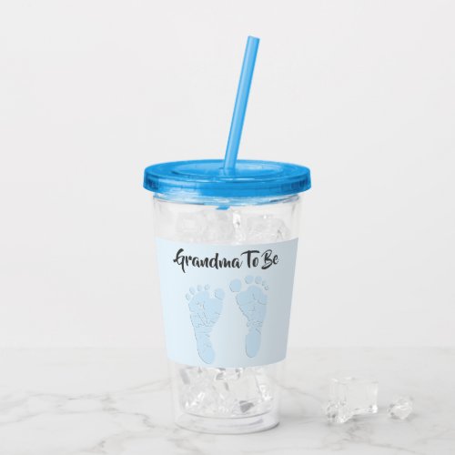 Grandma To Be Blue Baby Footprints Announcement Acrylic Tumbler