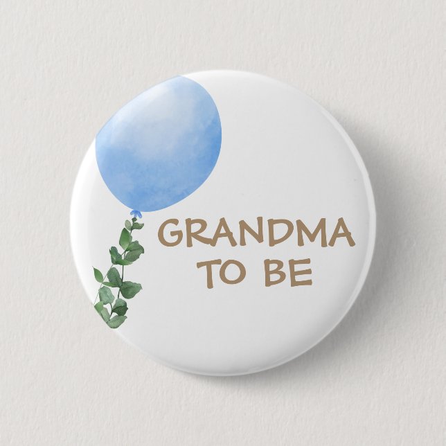 Grandma to be Blue Balloon Baby Shower Button (Front)