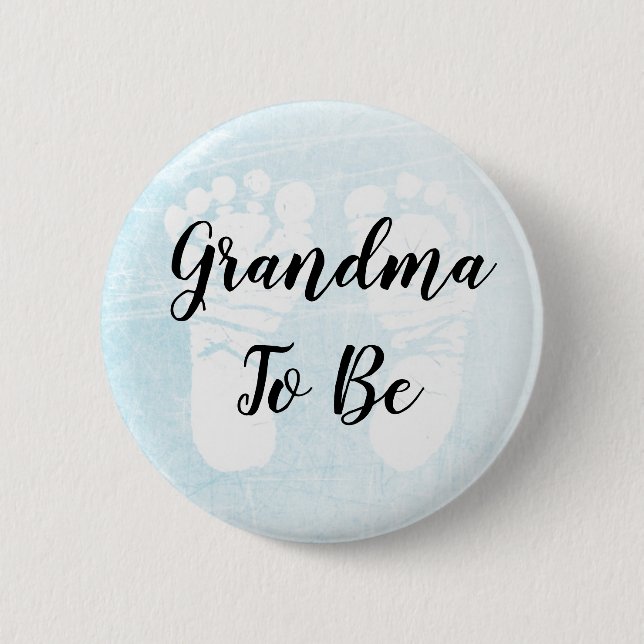Grandma to be blue  Footprints Baby Shower Button (Front)