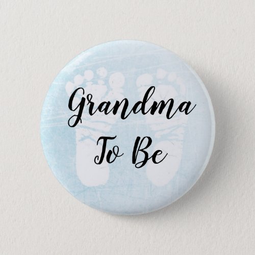 Grandma to be blue  Footprints Baby Shower Button