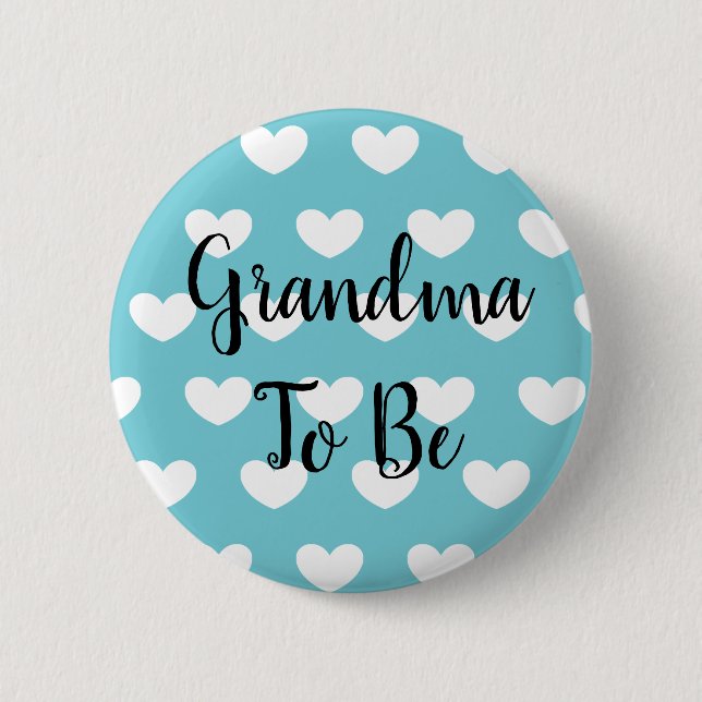 Grandma to be Blue Hearts Baby Shower Button (Front)